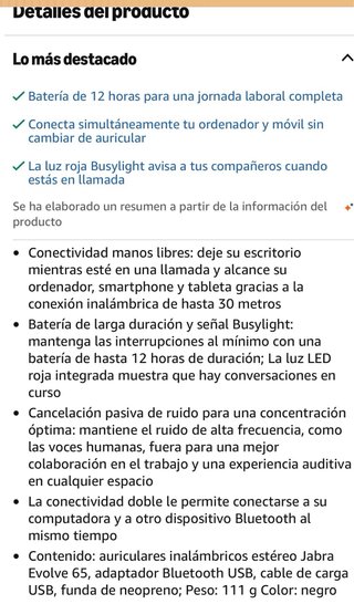 Auriculares Jabra Evolve 65 Bluetooth USB
