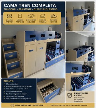 Cama Tren Completa con Armario y Zapatero