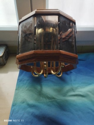 Lámpara vintage madera y cristal