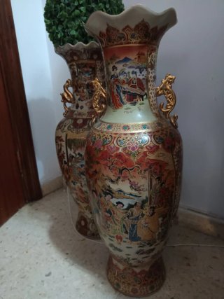 Jarrón grande Chino Cerámica Dorado
