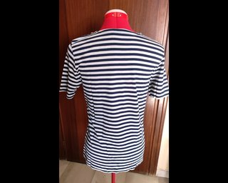 T-shirt vintage a righe bianco e blu, M/L