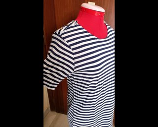 T-shirt vintage a righe bianco e blu, M/L