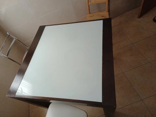 Mesa extensible madera, cristal y metal