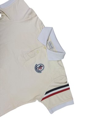 Moncler Tricolor Sleeve Badge Polo Shirt – Cream