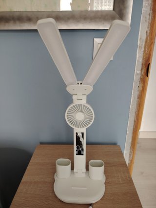 Lámpara Escritorio LED con Ventilador y Soporte
