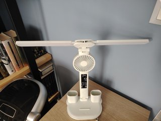 Lámpara Escritorio LED con Ventilador y Soporte