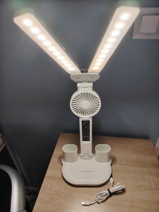 Lámpara Escritorio LED con Ventilador y Soporte