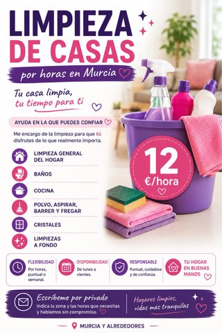Limpieza de casas por horas en Murcia.