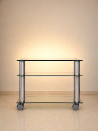 Mesa TV cristal y metal con ruedas