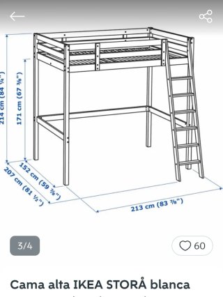 Cama alta Stora Ikea blanca individual