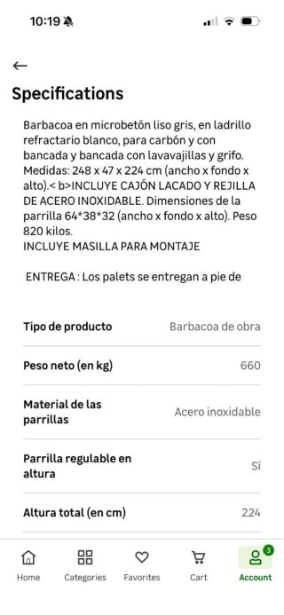 Barbacoa de obra gris y blanca sin usar