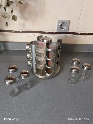 Especiero Giratorio Metal y Cristal