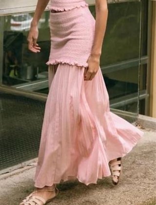 Falda larga Zara punto rosa talla única