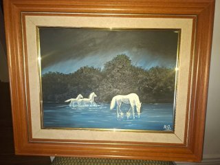 Cuadro al óleo caballos en el agua
