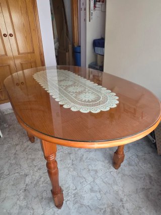 Mesa Comedor Provenzal Ovalada Madera y Cristal