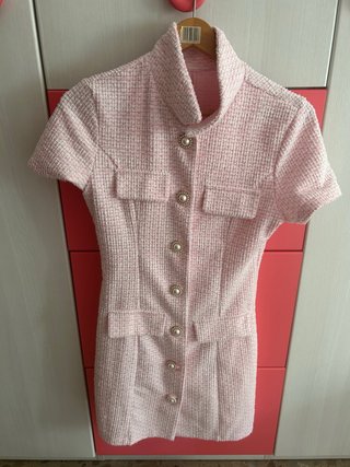 Vestido rosa y blanco tweed