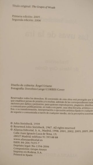 Novela Las uvas de la ira.