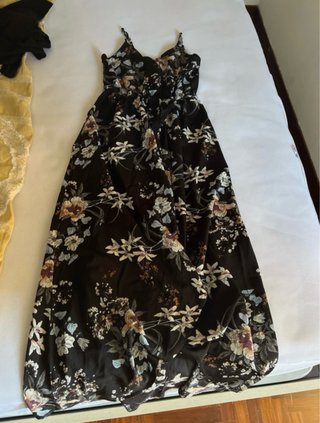Vestito lungo floreale nero