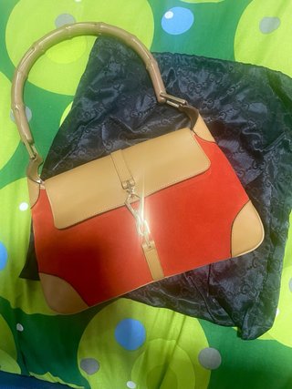 Borsa Gucci Jackie bambù rossa beige