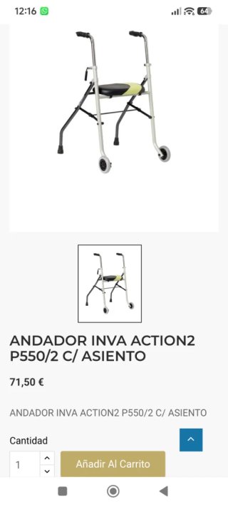 ANDADOR INVA ACTION2 P550/2 C/ ASIENTO