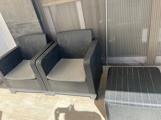 Salón exterior ratán 2 sillones, sofa y mesa