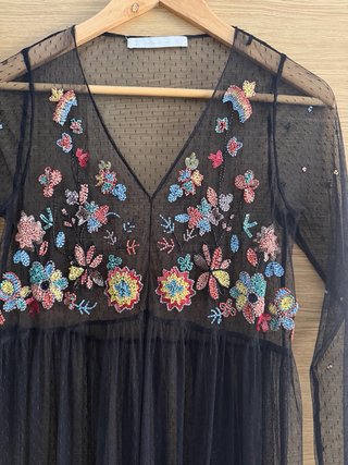 Vestido largo Zara transparente bordado