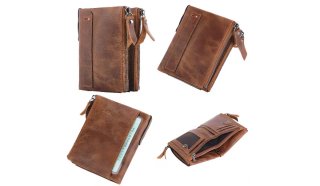Portafoglio in pelle marrone con porta carte