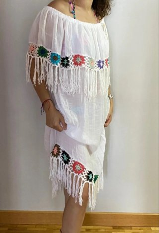 Vestido Ibicenco Blanco con Flores