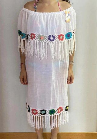 Vestido Ibicenco Blanco con Flores