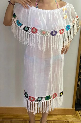 Vestido Ibicenco Blanco con Flores