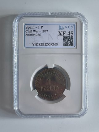 Moneda España 1 Peseta Guerra Civil 1937. Arahal