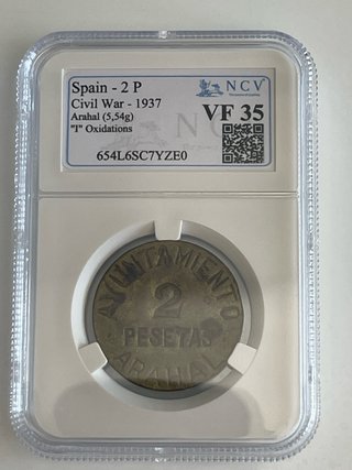 Moneda España 2 Pesetas Guerra Civil 1937. Arahal