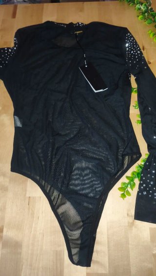 Body Malla Transparente Pedrería Negro