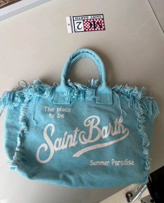 Borsa Saint Barth azzurra con frange