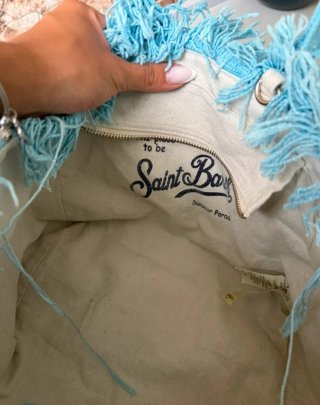 Borsa Saint Barth azzurra con frange