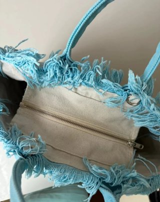 Borsa Saint Barth azzurra con frange