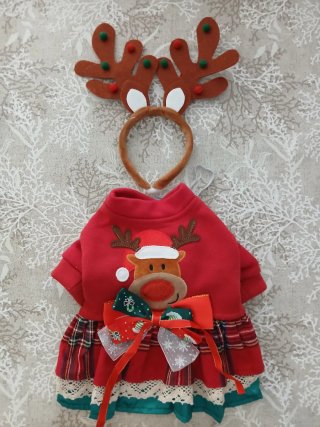 Vestido Navidad Perro Cachorro con Diadema de reno