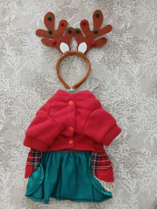 Vestido Navidad Perro Cachorro con Diadema de reno