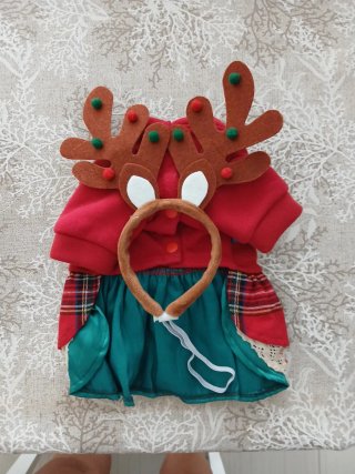 Vestido Navidad Perro Cachorro con Diadema de reno