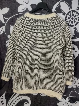 Cardigan in  Maglia Aperto Bianco Panna e Nero