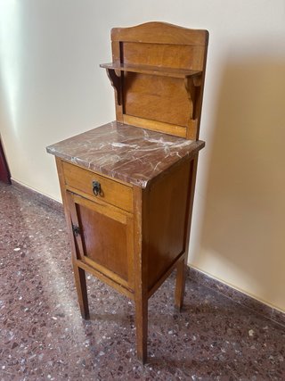 Mesita auxiliar vintage de madera con mármol