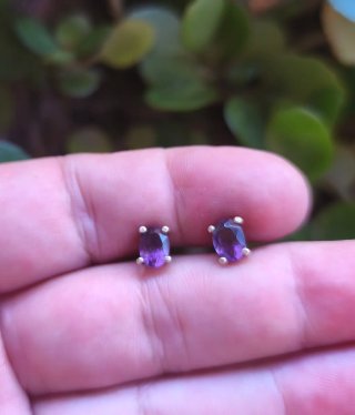 Pendientes Plata y Amatista Ovalada