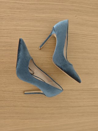 Zapatos tacón terciopelo azul Zara Basic 37