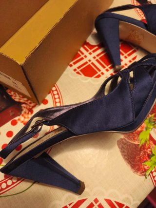 Sandalias de fiesta raso azul marino