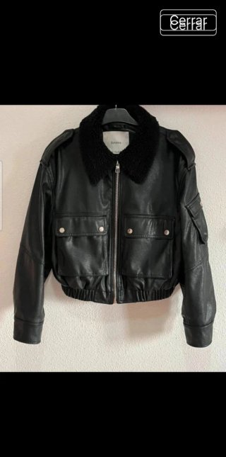 Cazadora Polipiel Negra Bershka