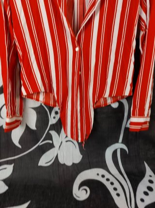 Camicia Crop  a Righe Rossa e Bianca