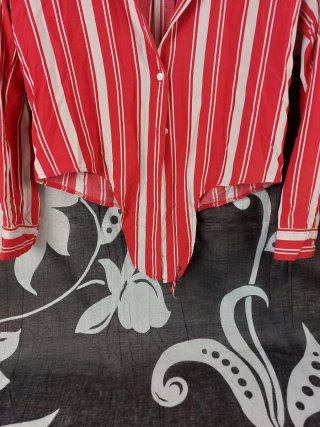 Camicia Crop  a Righe Rossa e Bianca