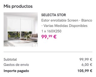 Cortina Stor enrollable blanca