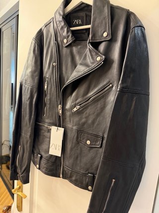 Cazadora Zara Cuero Negra Cremalleras