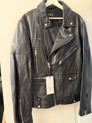 Cazadora Zara Cuero Negra Cremalleras